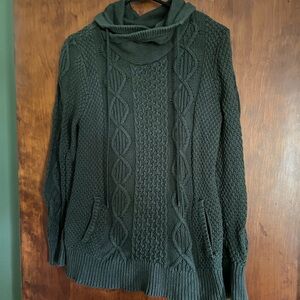 L.L. Bean Green Cowl Neck Cabled Signature Sweater